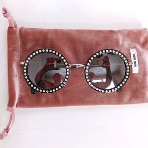 MIU MIU Retro Round Rhinestone Studded Sunglasses Black Délice Y2K